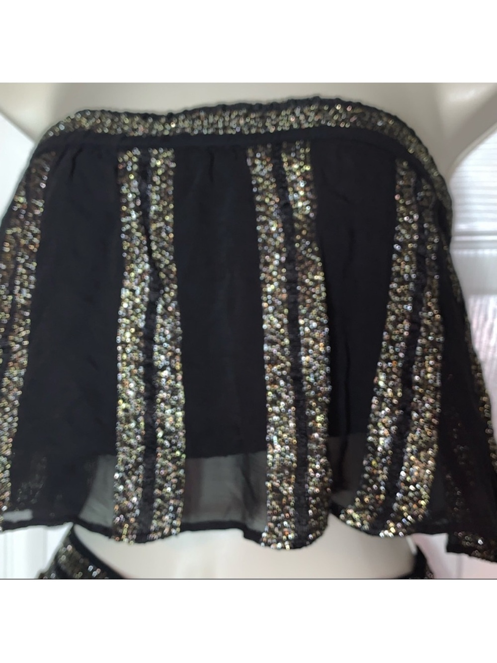 Free People Carmen Luxe Stripe Black Cropped Tank with Metallic Silver Stripes
